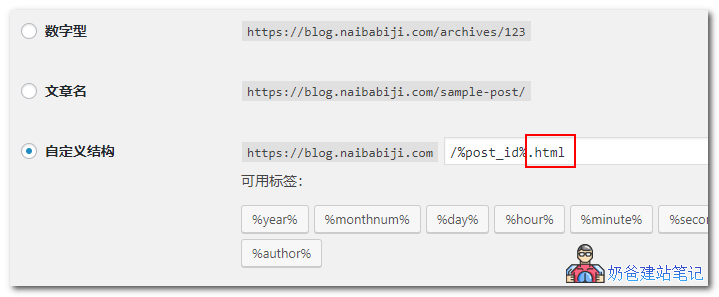 WordPress固定链接格式