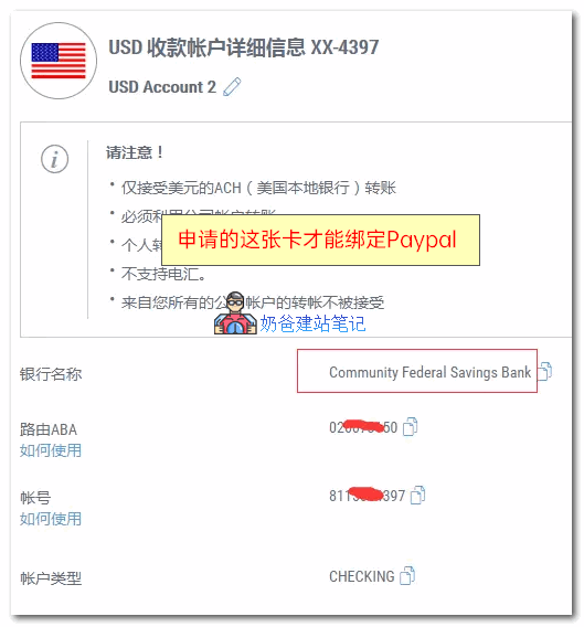 新签发的联邦社区储蓄银行账户
