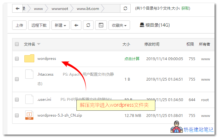进入wordpress文件夹