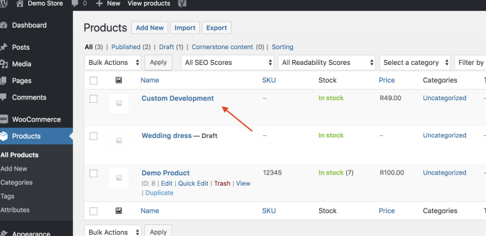 编辑WooCommerce产品