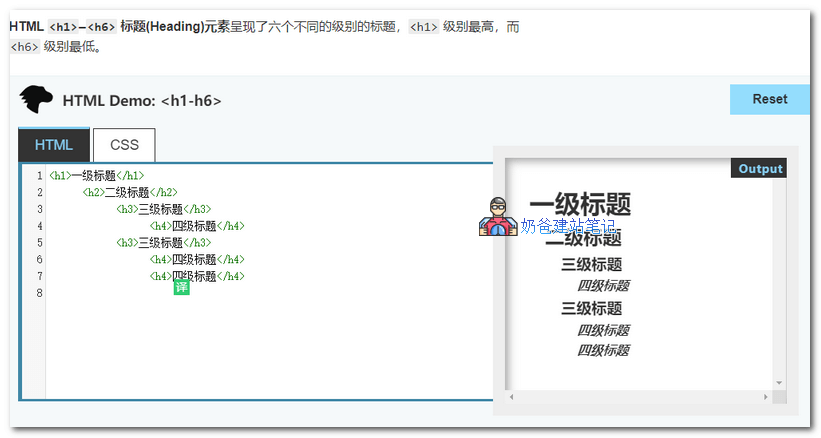 HTML <h1>–<h6> 标题(Heading)元素呈现了六个不同的级别的标题,<h1> 级别最高,而 <h6> 级别最低。